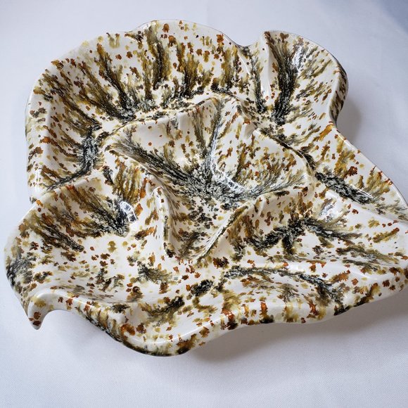 Vintage Large Ceramic Speckled MCM Free Style Ashtray Amoeba Heavy 10x10" Retro - Picture 1 of 12